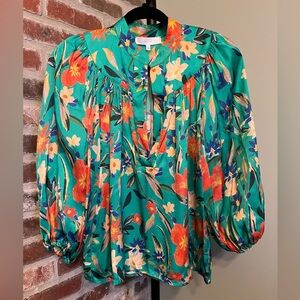 Corey Lynn Calter green floral blouse | size XS